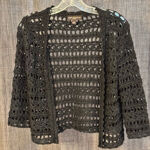 Dana Buchman Women's Sweater Shrug SZ Small Open Front Crochet Black